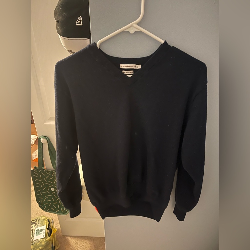 Peter Millar navy blue 100% merino wool V-neck sweater